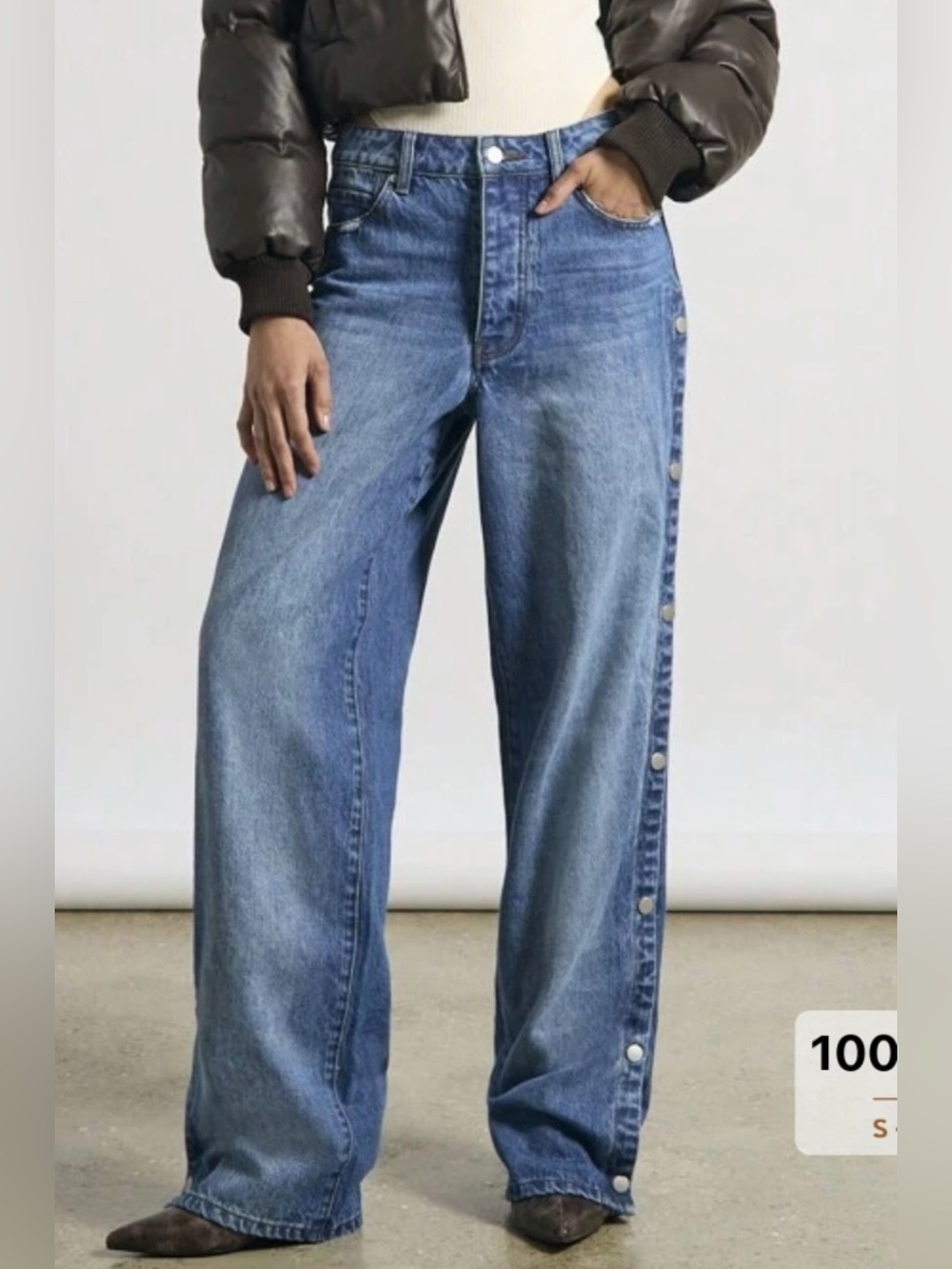 Snap Poppers Low-Rise Baggy Jeans in Blue